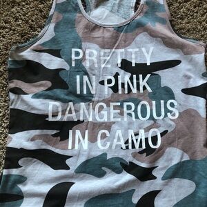 CAMO/ NWT/ slogan racer back Tee/ XS/ woman’s